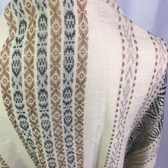 Stripe pattern Scarf Cream Black Tan with Fringe - Picture 9 of 12